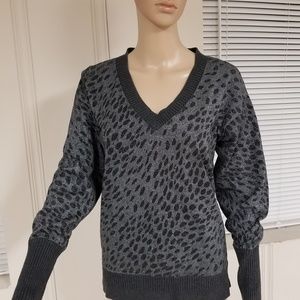 DKNY Charcoal Grey Leopard V Neck Sweater - Size M